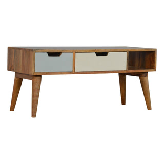Sage Media Unit Walnut Mango Wood Hand Spray-Painted Green & White Gradient Drawers with Nordic Legs
