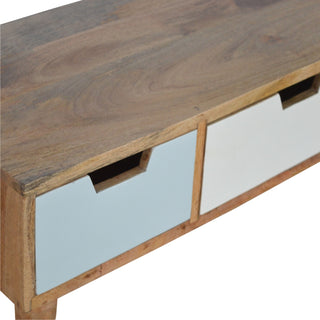 Sage Media Unit Walnut Mango Wood Hand Spray-Painted Green & White Gradient Drawers with Nordic Legs