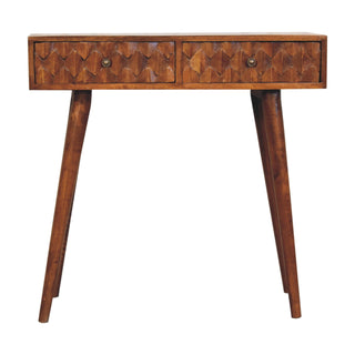 Cayo Console Table with Drawers Hand-Carved Pineapple Chestnut Mango