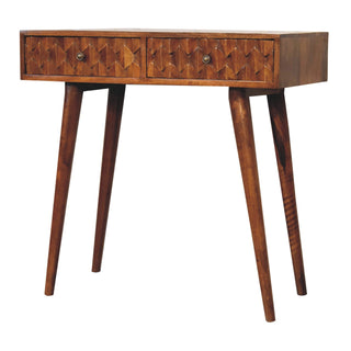 Cayo Console Table with Drawers Hand-Carved Pineapple Chestnut Mango