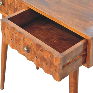 Cayo Console Table with Drawers Hand-Carved Pineapple Chestnut Mango