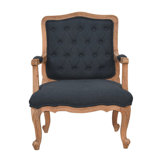 Navarre Armchair Navy Linen Buttoned French Style Carved Cabriole