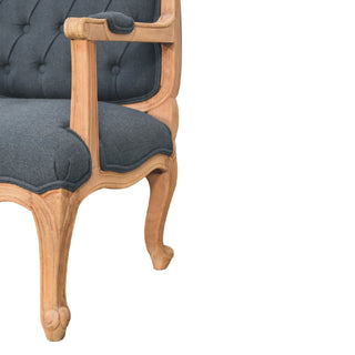 Navarre Armchair Navy Linen Buttoned French Style Carved Cabriole