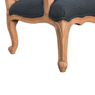 Navarre Armchair Navy Linen Buttoned French Style Carved Cabriole