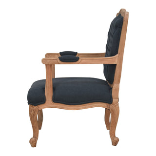 Navarre Armchair Navy Linen Buttoned French Style Carved Cabriole