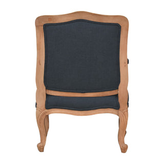 Navarre Armchair Navy Linen Buttoned French Style Carved Cabriole