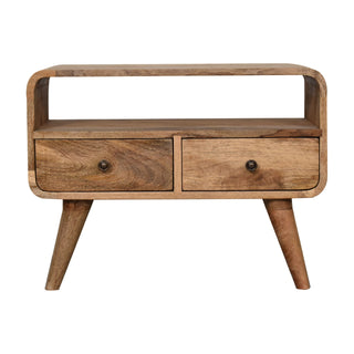 Nori Compact Media Unit Natural Oak Curved Body Twin Knob Drawers