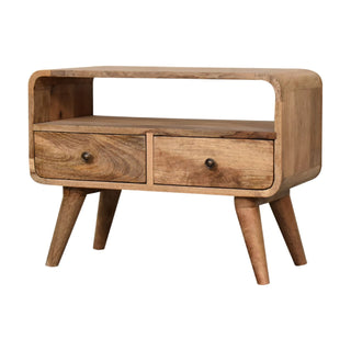 Nori Compact Media Unit Natural Oak Curved Body Twin Knob Drawers