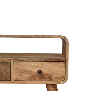 Nori Compact Media Unit Natural Oak Curved Body Twin Knob Drawers