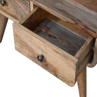 Nori Compact Media Unit Natural Oak Curved Body Twin Knob Drawers