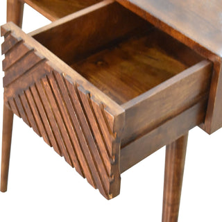 Sable Writing Desk Mango Wood Herringbone-Carved Drawer Dark Chestnut