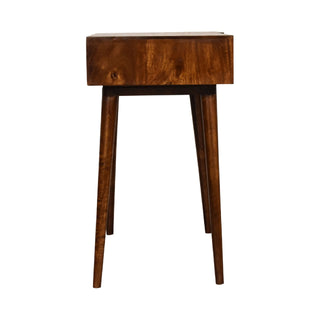 Sable Writing Desk Mango Wood Herringbone-Carved Drawer Dark Chestnut