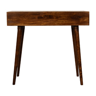 Sable Writing Desk Mango Wood Herringbone-Carved Drawer Dark Chestnut