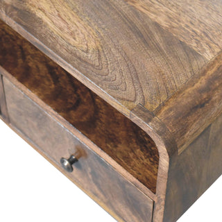 Ashe Compact Media Unit Grey-Washed Mango Wood Curved Corners Twin Drawers with Nordic Legs