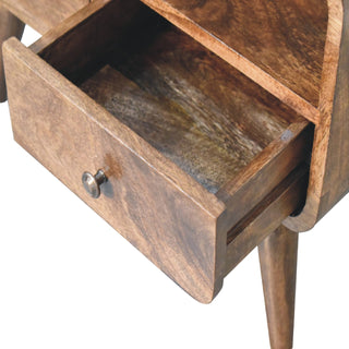 Ashe Compact Media Unit Grey-Washed Mango Wood Curved Corners Twin Drawers with Nordic Legs
