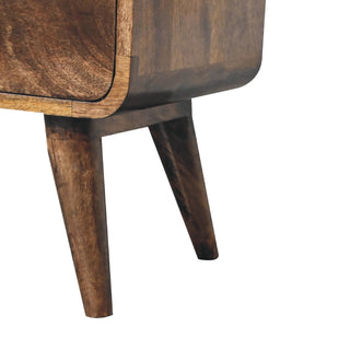 Ashe Compact Media Unit Grey-Washed Mango Wood Curved Corners Twin Drawers with Nordic Legs