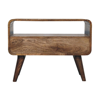 Ashe Compact Media Unit Grey-Washed Mango Wood Curved Corners Twin Drawers with Nordic Legs