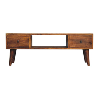 Remi Coffee Table with Drawers Centre Cubby Slot Mango Wood Chestnut Lacquer
