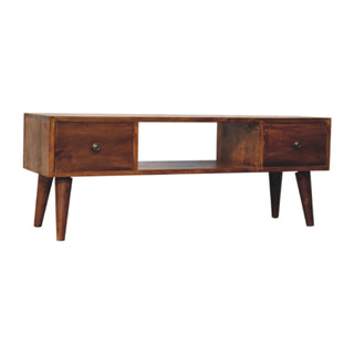 Remi Coffee Table with Drawers Centre Cubby Slot Mango Wood Chestnut Lacquer