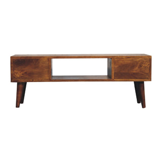 Remi Coffee Table with Drawers Centre Cubby Slot Mango Wood Chestnut Lacquer