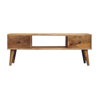 Flint Coffee Table with Drawers Centre Cubby Slot Mango Wood Natural Oak Lacquer