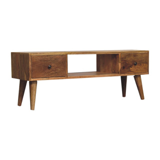 Flint Coffee Table with Drawers Centre Cubby Slot Mango Wood Natural Oak Lacquer