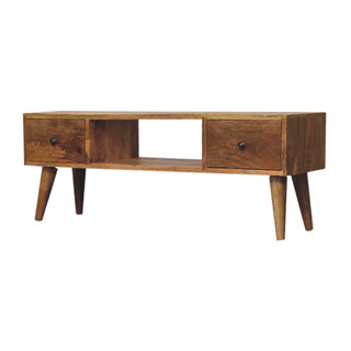 Flint Coffee Table with Drawers Centre Cubby Slot Mango Wood Natural Oak Lacquer