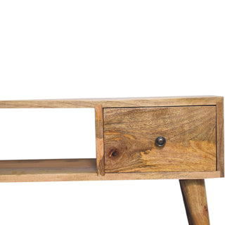 Flint Coffee Table with Drawers Centre Cubby Slot Mango Wood Natural Oak Lacquer