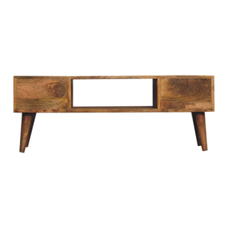 Flint Coffee Table with Drawers Centre Cubby Slot Mango Wood Natural Oak Lacquer