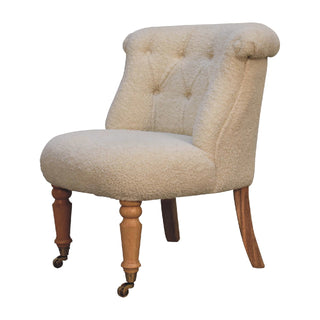 Ivory Accent Chair Cream Boucle Buttoned Tub Caster Turned Leg