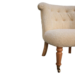 Ivory Accent Chair Cream Boucle Buttoned Tub Caster Turned Leg