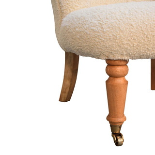 Ivory Accent Chair Cream Boucle Buttoned Tub Caster Turned Leg