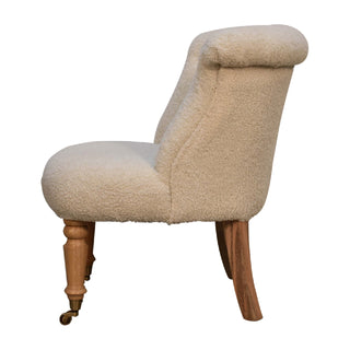 Ivory Accent Chair Cream Boucle Buttoned Tub Caster Turned Leg