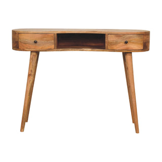 Waverly Writing Desk Mango Wood Wave-Shaped Top Dual Mini Drawers With Open Slot