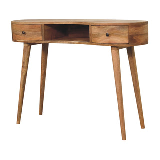 Waverly Writing Desk Mango Wood Wave-Shaped Top Dual Mini Drawers With Open Slot