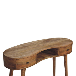 Waverly Writing Desk Mango Wood Wave-Shaped Top Dual Mini Drawers With Open Slot