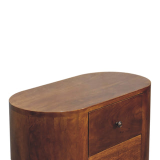 Pebeo Bedside Cabinet Oval Tower Three-Drawer Chestnut Compact Scandi