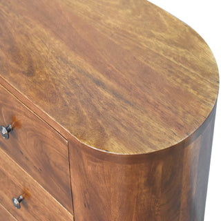 Pebeo Bedside Cabinet Oval Tower Three-Drawer Chestnut Compact Scandi