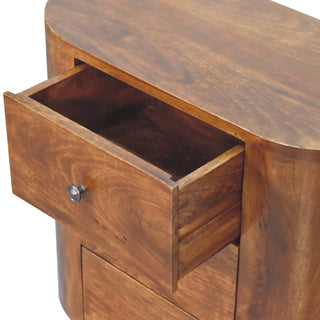 Pebeo Bedside Cabinet Oval Tower Three-Drawer Chestnut Compact Scandi