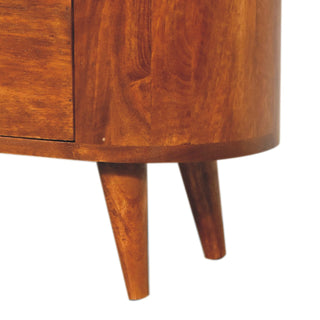 Pebeo Bedside Cabinet Oval Tower Three-Drawer Chestnut Compact Scandi