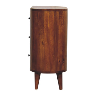 Pebeo Bedside Cabinet Oval Tower Three-Drawer Chestnut Compact Scandi