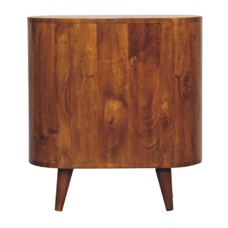 Pebeo Bedside Cabinet Oval Tower Three-Drawer Chestnut Compact Scandi