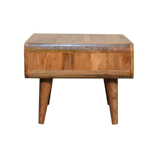 Finn Compact Media Unit Natural Oak Mango Wood Rounded Open Compartment with Tapered Legs
