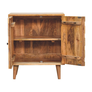 Remi Display Cabinet Compact Diamond-Leaf Relief Carved Natural Oak Twin-Door