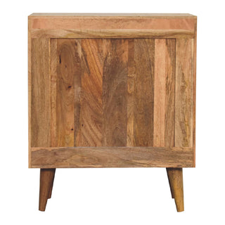 Remi Display Cabinet Compact Diamond-Leaf Relief Carved Natural Oak Twin-Door