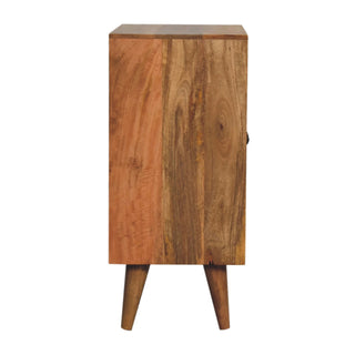 Remi Display Cabinet Compact Diamond-Leaf Relief Carved Natural Oak Twin-Door