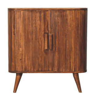 Ember Drinks Cabinet Oval Ribbed Chestnut Twin-Door Recessed Tab Pulls