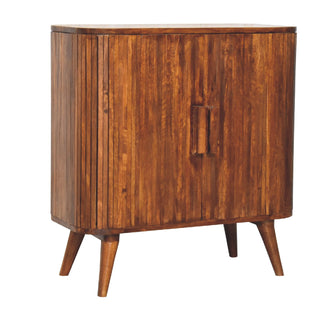 Ember Drinks Cabinet Oval Ribbed Chestnut Twin-Door Recessed Tab Pulls