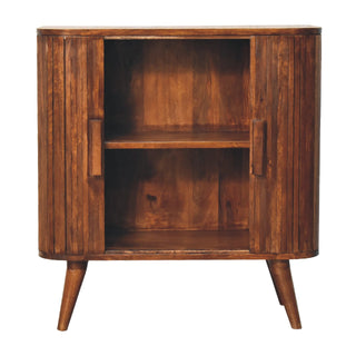 Ember Drinks Cabinet Oval Ribbed Chestnut Twin-Door Recessed Tab Pulls