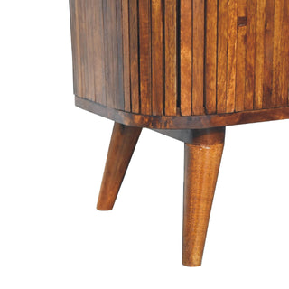 Ember Drinks Cabinet Oval Ribbed Chestnut Twin-Door Recessed Tab Pulls